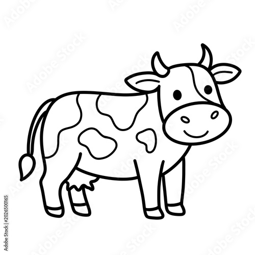 Cute Cartoon Cow Line Art For Coloring Book