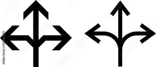 Foto Set of threeway split arrow icons, direction signs, vector illustration