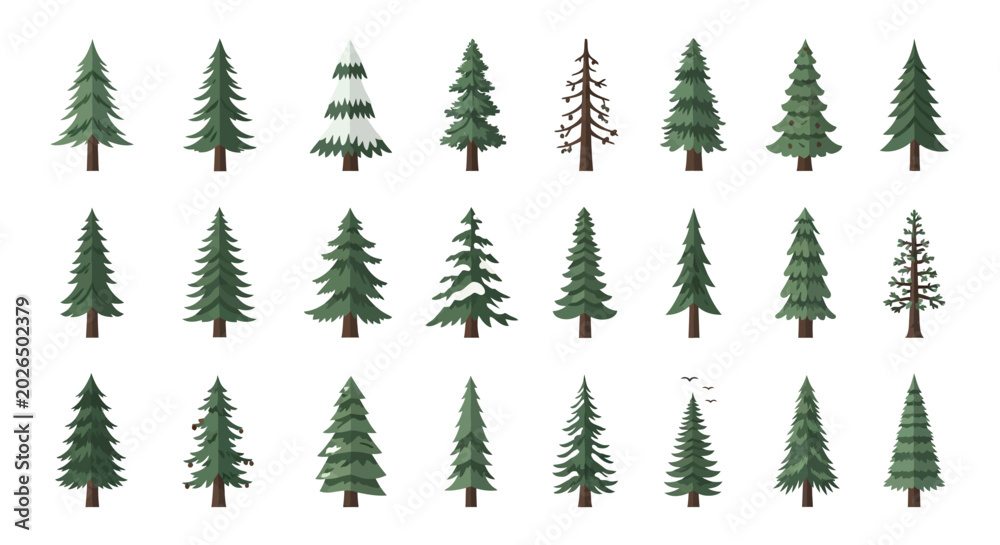Obraz premium Set of Watercolor Christmas Trees Isolated on White Background