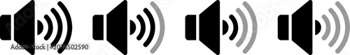 Photos Set of four speaker volume icons with varying sound levels
