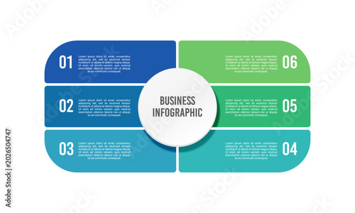 Six Rounded Rectangle Blocks Corporate Infographic Vector for Strategy Report. Presentation, Plan and Strategy. Vector illustration.