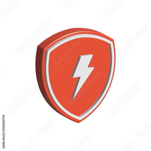 Fotografie Red shield emblem with white lightning bolt isolated on transparent background