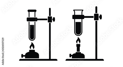 Tableau sur toile Laboratory setup with beakers and burners science equipment silhouette