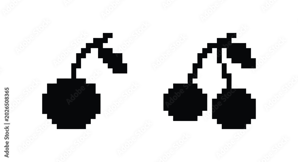 Fototapeta premium Two black cherries pixel art style silhouette