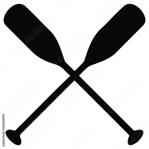 Billede på lærred Two crossed oars silhouette, rowing boat paddles for water sports