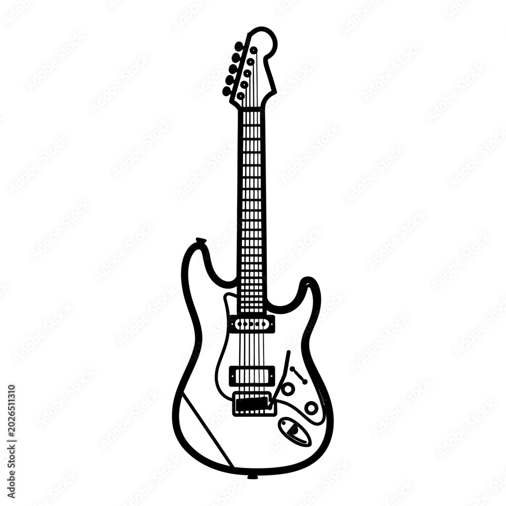 Obraz premium Electric guitar illustration, music instrument graphic design, black and white