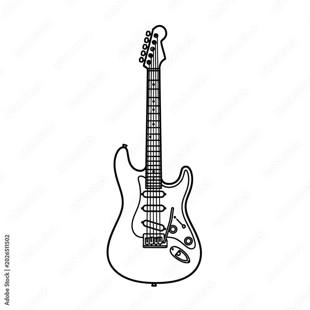 Obraz premium Electric guitar outline illustration, isolated on white background