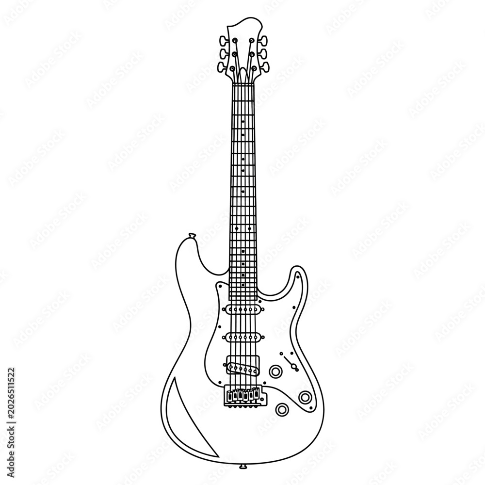 Fototapeta premium Electric guitar outline illustration, music instrument design, isolated on white