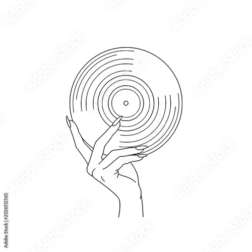 Icon of an elegant female hand holding a vinyl record, representing concepts of music culture and retro sound