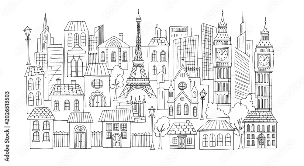 Obraz premium Hand Drawn City Landmark Skyline Vector Illustration Sketch