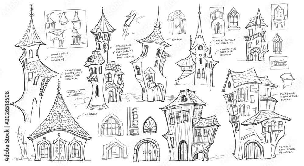 Obraz premium Hand Drawn Whimsical Fantasy House Architecture Vector Illustration