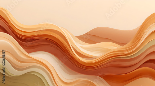 Abstract 3D background with intense flowing waves in warm orange and cream tones