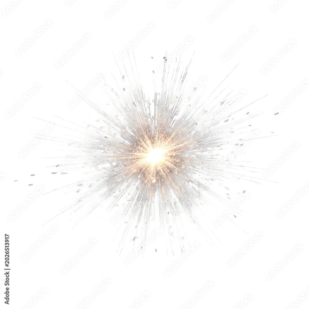 Obraz premium Bright white fireworks burst with glowing center isolated