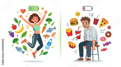 Schilderij op canvas Healthy Lifestyle vs