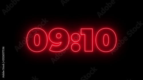 10 minutes countdown timer animation, 10 minutes displays modern minimal countdown, 600 second countdown timer, neon Countdown timer from 10 minute to 0 minute suitable for presentations 4k video.