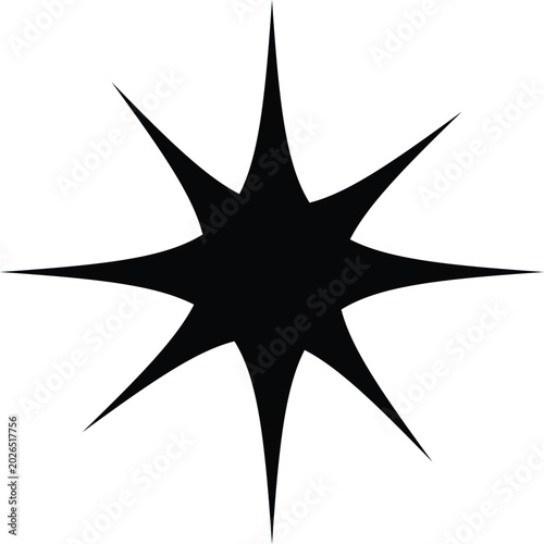 Black star shape with eight sharp points isolated illustration isolated on white background, Vector, illustration