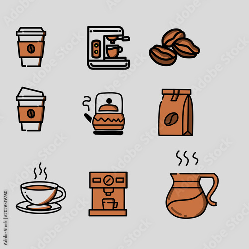 Modern Coffee Icons Collection in Flat Vector Style