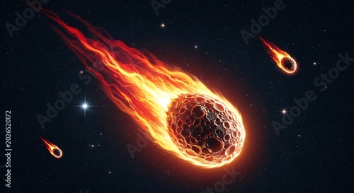 Fiery Asteroid Burning Through Dark Starry Space