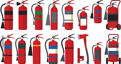 Foto Fire Extinguisher Collection Vector Illustration Featuring Safety Equipment Emer