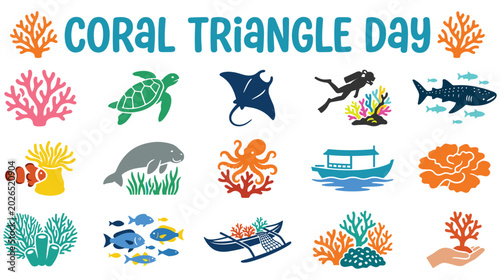 Photography Coral triangle day set with sea creatures and ocean environment elements