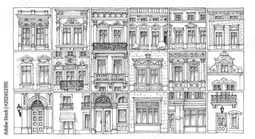 Vintage European Architecture Facade Vector Illustration Collection