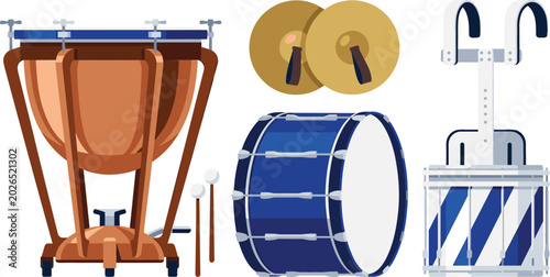 Foto Percussion Instrument Collection Vector Illustration Featuring Timpani Bass Drum