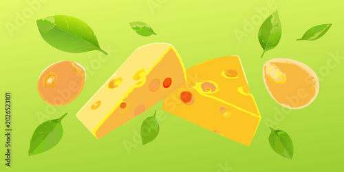 Bild auf Leinwand swiss cheese and citrus fruit 3d render illustration