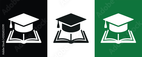 Foto Graduation cap icon set for education and learning Vector illustration