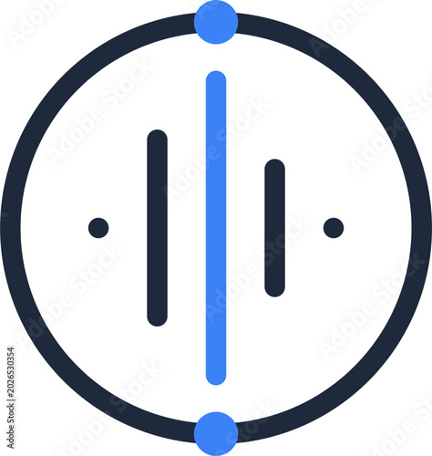 Minimalist blue audio wave icon representing sound frequency and digital voice recognition for modern technology interface design