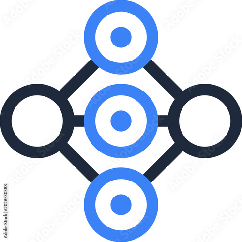 Minimalist flat vector icon of interconnected nodes for data science network and cloud computing system architecture