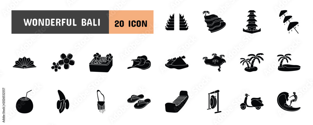 Obraz premium 20 Wonderful Bali Glyph Icon Illustration Set