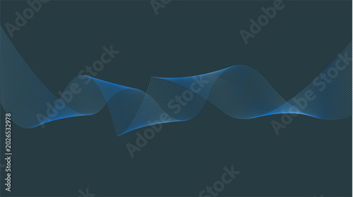 Bild auf Leinwand Blue Oscillating Wave Rhythm with Gradient Flowing Lines, Symmetrical Motion, El