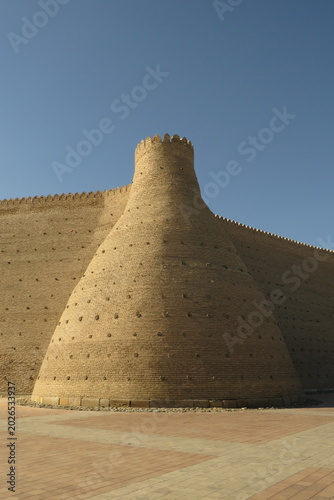 Ark Fortress in Bukhara. Uzbekistan. View of the wall. World Heritage.