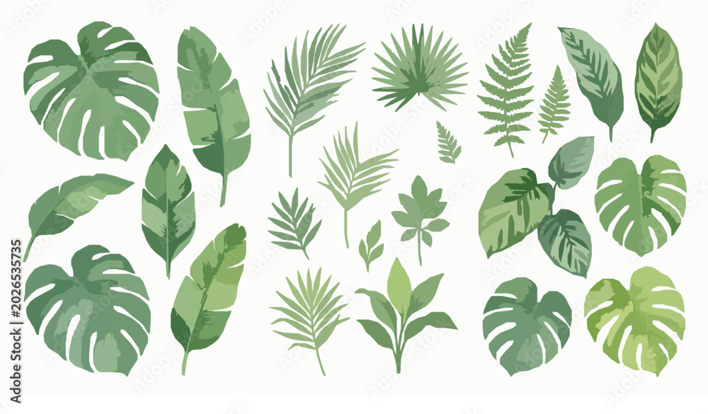 Naklejka premium Tropical Botanical Leaves Watercolor Style Collection