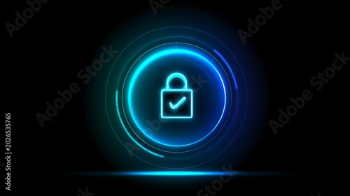 Secure lock symbol with glowing circle in a dark background for digital safety