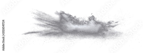 Photos Explosive particle burst, abstract energetic dust cloud with dynamic dispersion, signifying sudden impact or chaotic release