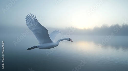 Elegant Swan in Peaceful Morning Nature Scene