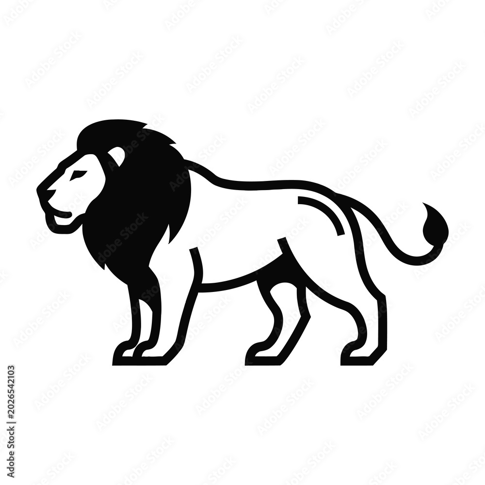 Fototapeta premium Lion Silhouette Icon Standing Proudly Side View Minimalist Black and White Animal Symbol Design