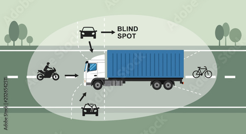 Truck's Blind Spot: Road Safety Illustration with Vehicles