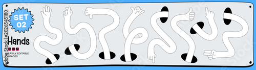 Foto Cartoon stretching hands set with Flexible Long Arms and different gestures emer