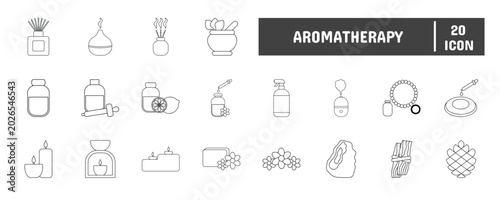 Bild auf Leinwand 20 Aromatherapy Line Icon Illustration Set