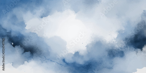 Dramatic summer cloudscape with fluffy white clouds and dark storm clouds over the mountains, as the bright sun breaks through the blue sky