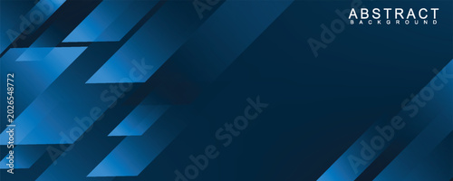 Foto Abstract geometric presentation background with blue diagonal shapes layered on a dark blue gradient background