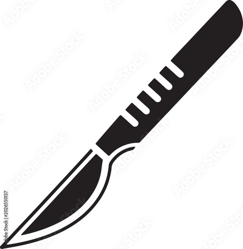 Scalpel icon black silhouette isolated on checkered background.
