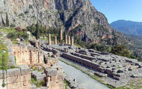 Ancient ruins of the Temple of Apollo in Delphi, Greece