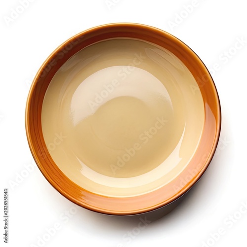 Empty terracotta ceramic bowl isolated on white background minimalist still life