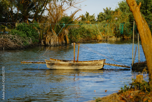 This is a rudimentary means of crossing rivers in rural areas of Ca Mau, Vietnam.