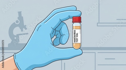 Hand holding a medical tube of hantavirus and a vial for healthcare