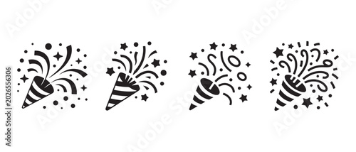 Foto Set of four black and white party popper icons