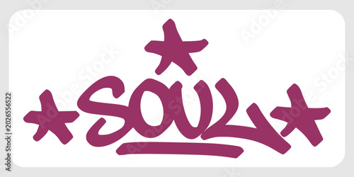 фотографія Purple soul graffiti tag lettering with sharp star graphic detail on clean white box